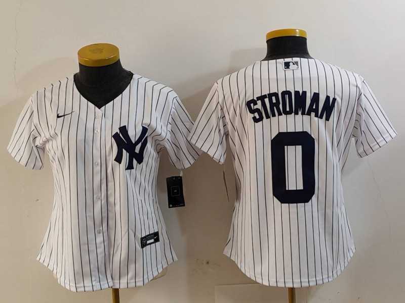 Women%27s New York Yankees #0 Marcus Stroman White Cool Base Stitched Jersey